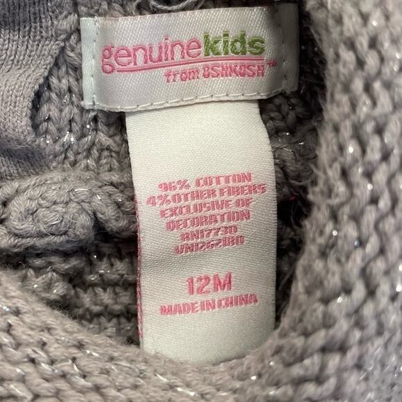 Knit Sweater Dress Flower Appliqué Genuine Kids By OshKosh gray Size 12 Months - Picture 4 of 7